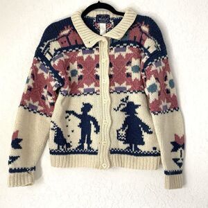 VTG Woolrich Woman Cardigan Sweater S 100% Wool Button Grandma Cottagecore‎ Farm